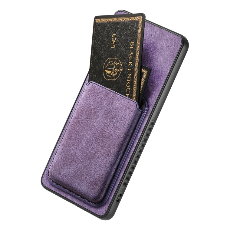 For OPPO A58 4G Retro Leather Card Bag Magnetic Phone Case(Purple) - OPPO Cases by PMC Jewellery | Online Shopping South Africa | PMC Jewellery | Buy Now Pay Later Mobicred