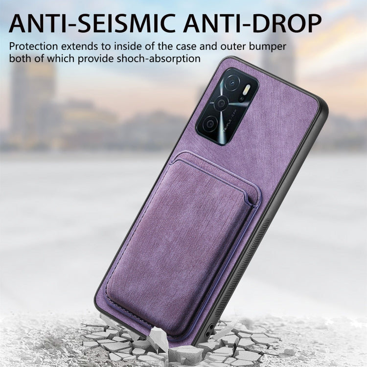For OPPO A58 4G Retro Leather Card Bag Magnetic Phone Case(Purple) - OPPO Cases by PMC Jewellery | Online Shopping South Africa | PMC Jewellery | Buy Now Pay Later Mobicred