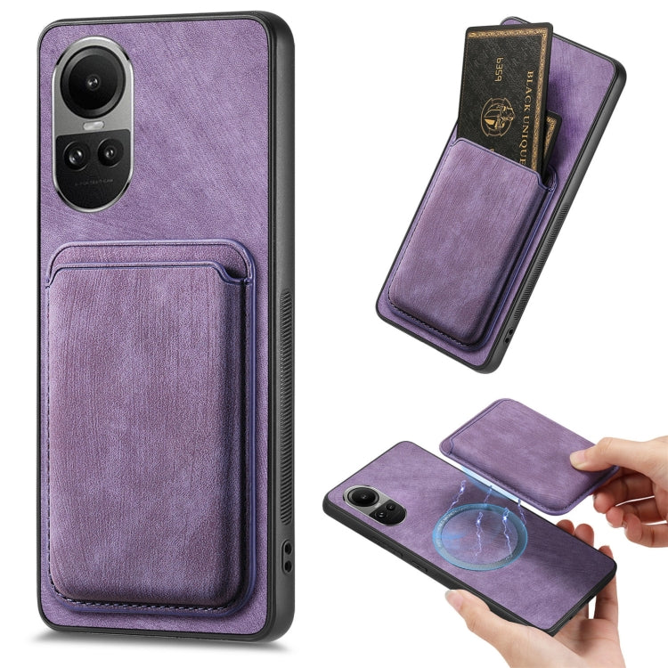 For OPPO Reno10 Pro Global Retro Leather Card Bag Magnetic Phone Case(Purple) - OPPO Cases by PMC Jewellery | Online Shopping South Africa | PMC Jewellery | Buy Now Pay Later Mobicred