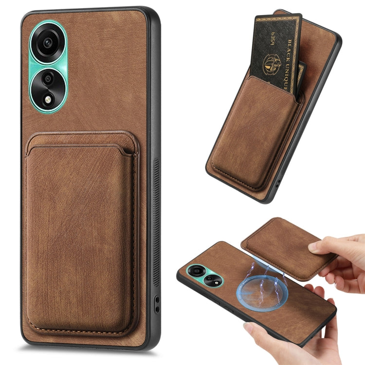 For OPPO A78 4G Retro Leather Card Bag Magnetic Phone Case(Brown) - OPPO Cases by PMC Jewellery | Online Shopping South Africa | PMC Jewellery | Buy Now Pay Later Mobicred