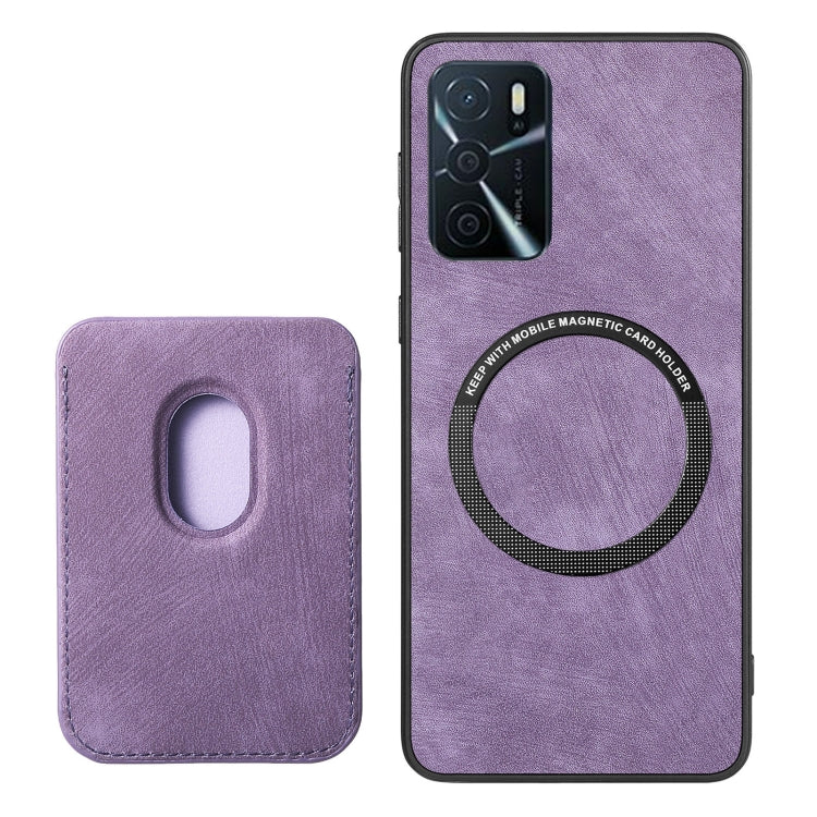 For OPPO Reno8 T 5G Retro Leather Card Bag Magnetic Phone Case(Purple) - OPPO Cases by PMC Jewellery | Online Shopping South Africa | PMC Jewellery | Buy Now Pay Later Mobicred