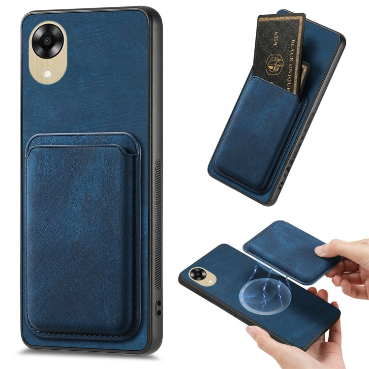 For OPPO A17K Retro Leather Card Bag Magnetic Phone Case(Blue) - OPPO Cases by PMC Jewellery | Online Shopping South Africa | PMC Jewellery | Buy Now Pay Later Mobicred