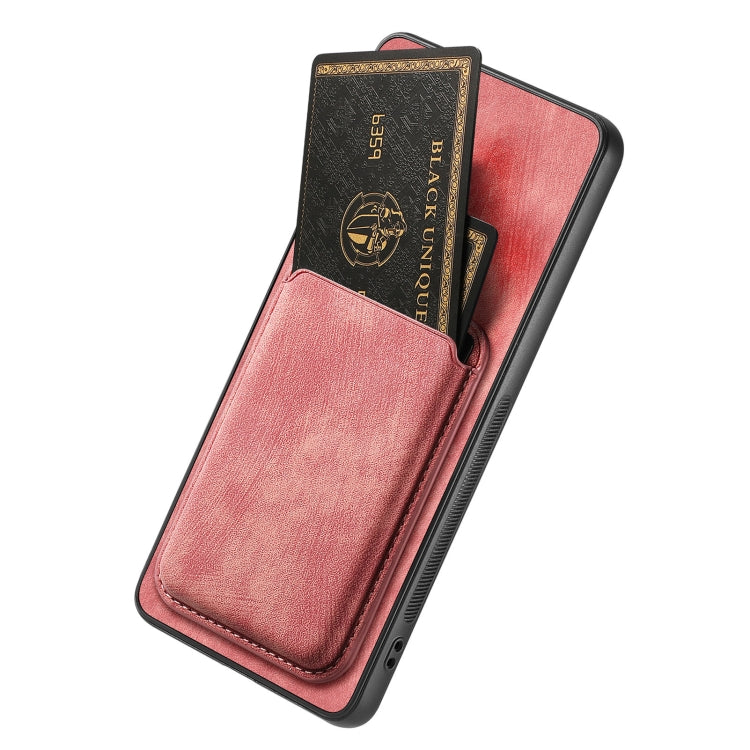 For OPPO A17K Retro Leather Card Bag Magnetic Phone Case(Pink) - OPPO Cases by PMC Jewellery | Online Shopping South Africa | PMC Jewellery | Buy Now Pay Later Mobicred