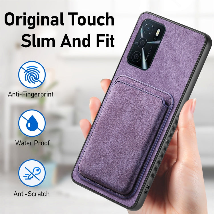 For OPPO A17 Retro Leather Card Bag Magnetic Phone Case(Purple) - OPPO Cases by PMC Jewellery | Online Shopping South Africa | PMC Jewellery | Buy Now Pay Later Mobicred