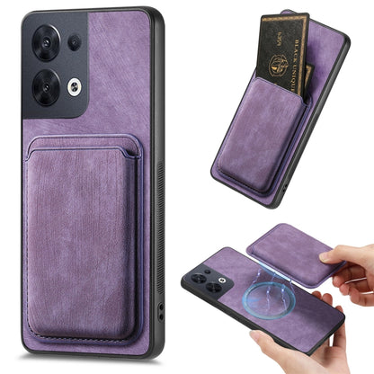 For OPPO Reno8 5G Retro Leather Card Bag Magnetic Phone Case(Purple) - OPPO Cases by PMC Jewellery | Online Shopping South Africa | PMC Jewellery | Buy Now Pay Later Mobicred