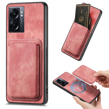 For OPPO A57 5G Retro Leather Card Bag Magnetic Phone Case(Pink) - OPPO Cases by PMC Jewellery | Online Shopping South Africa | PMC Jewellery | Buy Now Pay Later Mobicred