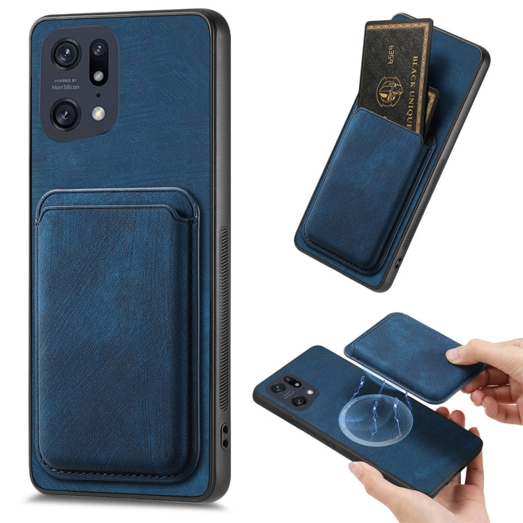 For OPPO Find X5 Pro Retro Leather Card Bag Magnetic Phone Case(Blue) - OPPO Cases by PMC Jewellery | Online Shopping South Africa | PMC Jewellery | Buy Now Pay Later Mobicred