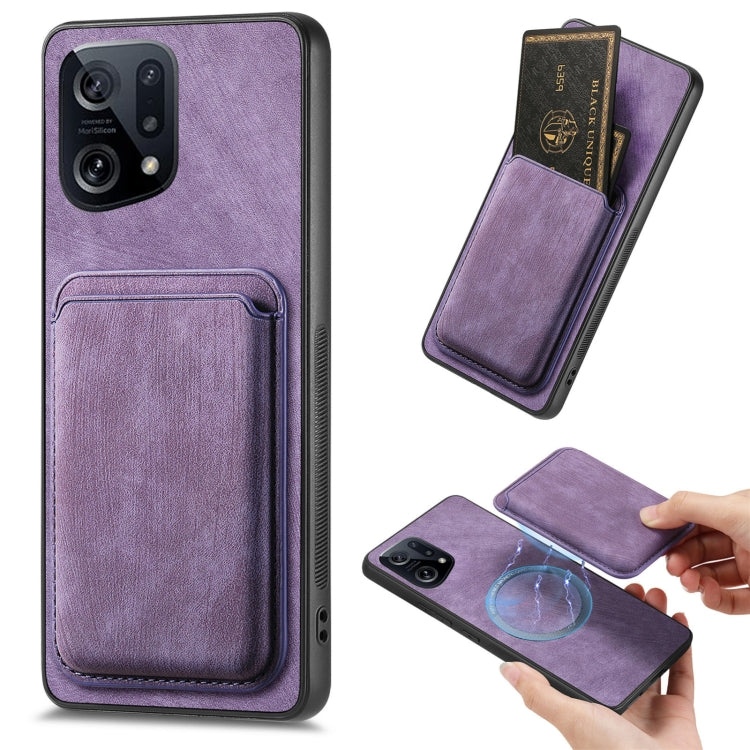 For OPPO Find X5 Retro Leather Card Bag Magnetic Phone Case(Purple) - OPPO Cases by PMC Jewellery | Online Shopping South Africa | PMC Jewellery | Buy Now Pay Later Mobicred