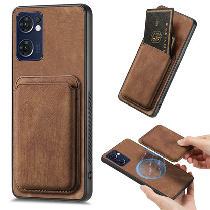 For OPPO Reno7 5G Retro Leather Card Bag Magnetic Phone Case(Brown) - OPPO Cases by PMC Jewellery | Online Shopping South Africa | PMC Jewellery | Buy Now Pay Later Mobicred