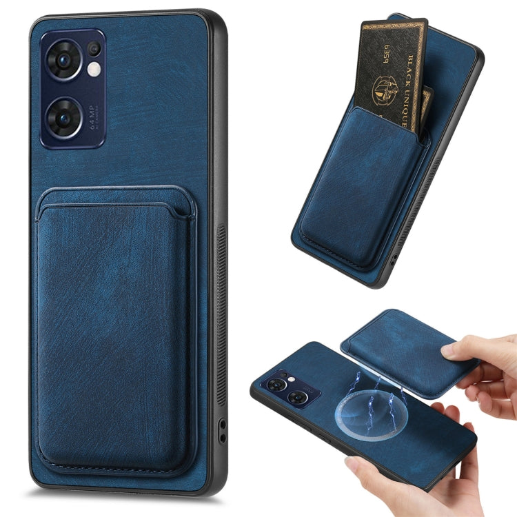 For OPPO Reno7 5G Retro Leather Card Bag Magnetic Phone Case(Blue) - OPPO Cases by PMC Jewellery | Online Shopping South Africa | PMC Jewellery | Buy Now Pay Later Mobicred