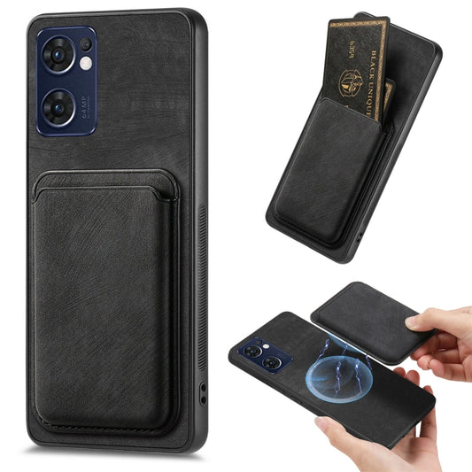 For OPPO Reno7 5G Retro Leather Card Bag Magnetic Phone Case(Black) - OPPO Cases by PMC Jewellery | Online Shopping South Africa | PMC Jewellery | Buy Now Pay Later Mobicred