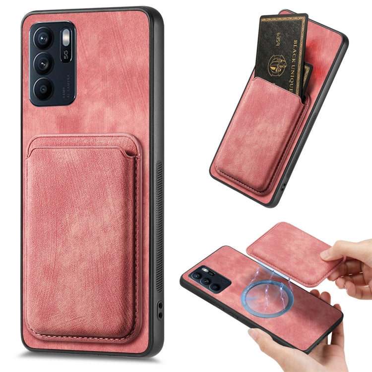 For OPPO Reno6 Z Retro Leather Card Bag Magnetic Phone Case(Pink) - OPPO Cases by PMC Jewellery | Online Shopping South Africa | PMC Jewellery | Buy Now Pay Later Mobicred