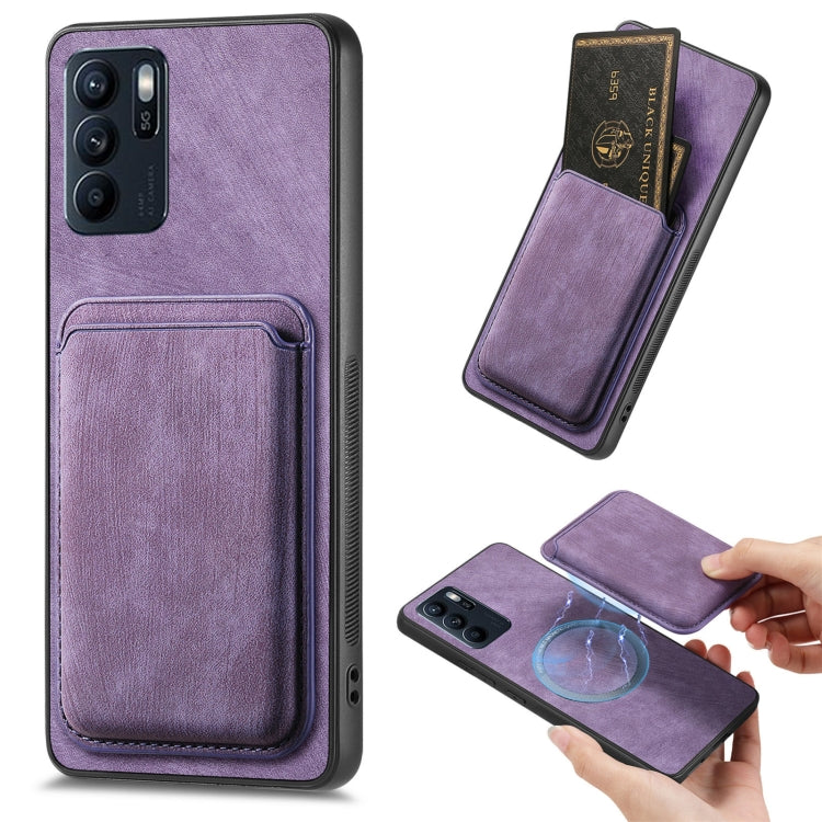 For OPPO Reno6 Z Retro Leather Card Bag Magnetic Phone Case(Purple) - OPPO Cases by PMC TechLife | Online Shopping South Africa | PMC TechLife | Buy Now Pay Later Mobicred