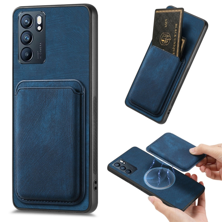For OPPO Reno6 5G Retro Leather Card Bag Magnetic Phone Case(Blue) - OPPO Cases by PMC TechLife | Online Shopping South Africa | PMC TechLife | Buy Now Pay Later Mobicred
