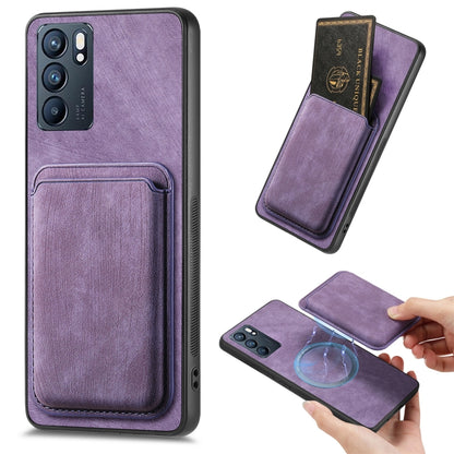 For OPPO Reno6 5G Retro Leather Card Bag Magnetic Phone Case(Purple) - OPPO Cases by PMC Jewellery | Online Shopping South Africa | PMC Jewellery | Buy Now Pay Later Mobicred