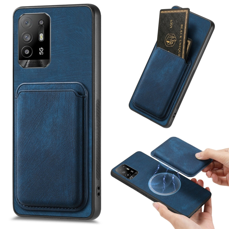 For OPPO F19 Pro+ Retro Leather Card Bag Magnetic Phone Case(Blue) - OPPO Cases by PMC TechLife | Online Shopping South Africa | PMC TechLife | Buy Now Pay Later Mobicred