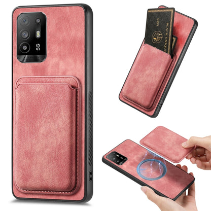 For OPPO F19 Pro+ Retro Leather Card Bag Magnetic Phone Case(Pink) - OPPO Cases by PMC Jewellery | Online Shopping South Africa | PMC Jewellery | Buy Now Pay Later Mobicred