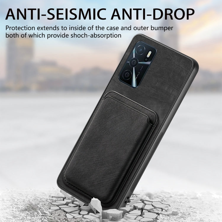 For OPPO F19 Pro+ Retro Leather Card Bag Magnetic Phone Case(Black) - OPPO Cases by PMC TechLife | Online Shopping South Africa | PMC TechLife | Buy Now Pay Later Mobicred