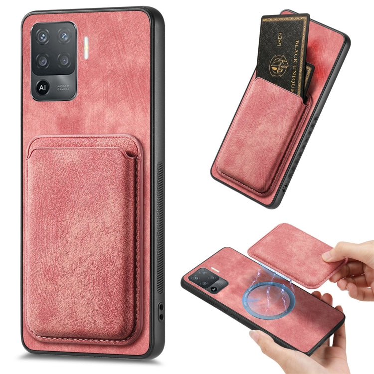 For OPPO F19 Pro Retro Leather Card Bag Magnetic Phone Case(Pink) - OPPO Cases by PMC Jewellery | Online Shopping South Africa | PMC Jewellery | Buy Now Pay Later Mobicred