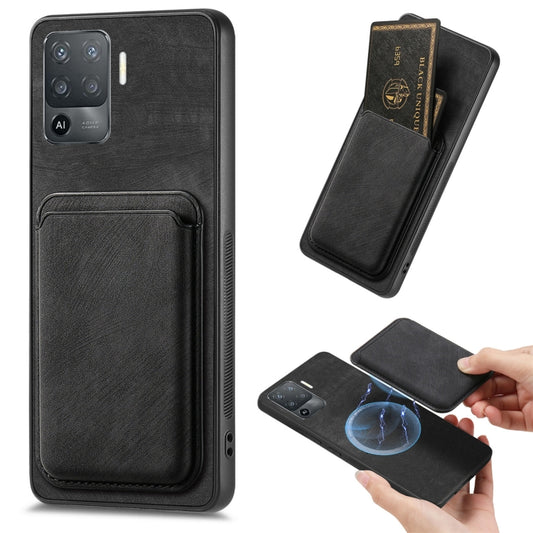 For OPPO F19 Pro Retro Leather Card Bag Magnetic Phone Case(Black) - OPPO Cases by PMC Jewellery | Online Shopping South Africa | PMC Jewellery | Buy Now Pay Later Mobicred