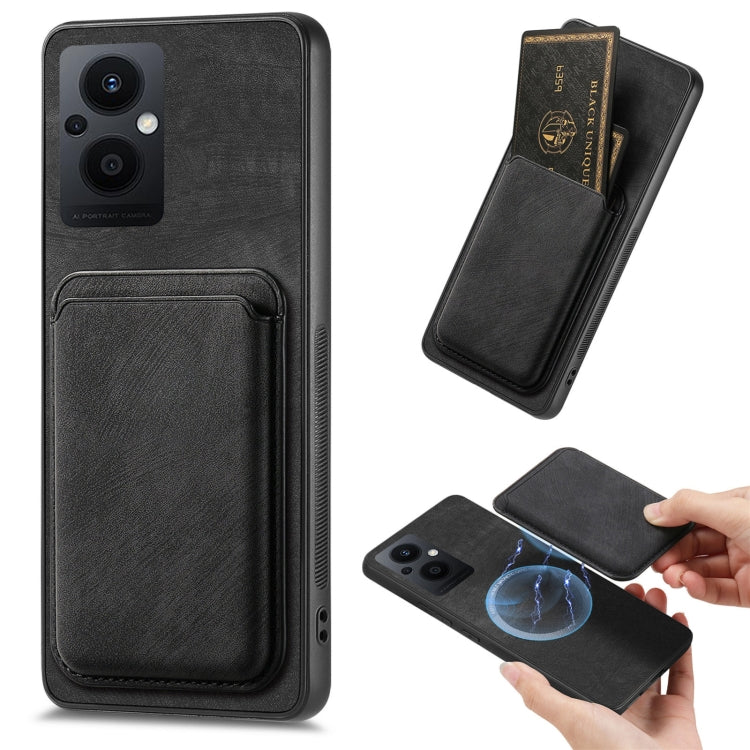 For OPPO Reno7 Z 5G/F21 Pro 5G Retro Leather Card Bag Magnetic Phone Case(Black) - OPPO Cases by PMC TechLife | Online Shopping South Africa | PMC TechLife | Buy Now Pay Later Mobicred