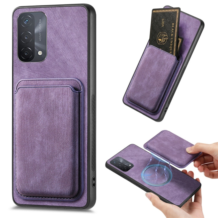 For OPPO A93 5G/A74 5G/A54 5G Retro Leather Card Bag Magnetic Phone Case(Purple) - OPPO Cases by PMC TechLife | Online Shopping South Africa | PMC TechLife | Buy Now Pay Later Mobicred