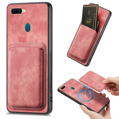 For OPPO A7/A12 Retro Leather Card Bag Magnetic Phone Case(Pink) - OPPO Cases by PMC Jewellery | Online Shopping South Africa | PMC Jewellery | Buy Now Pay Later Mobicred