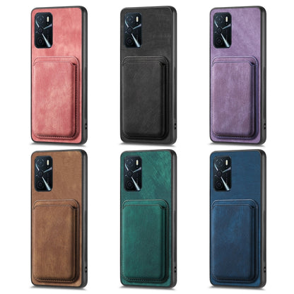 For OPPO Reno9 5G Retro Leather Card Bag Magnetic Phone Case(Purple) - OPPO Cases by PMC Jewellery | Online Shopping South Africa | PMC Jewellery | Buy Now Pay Later Mobicred