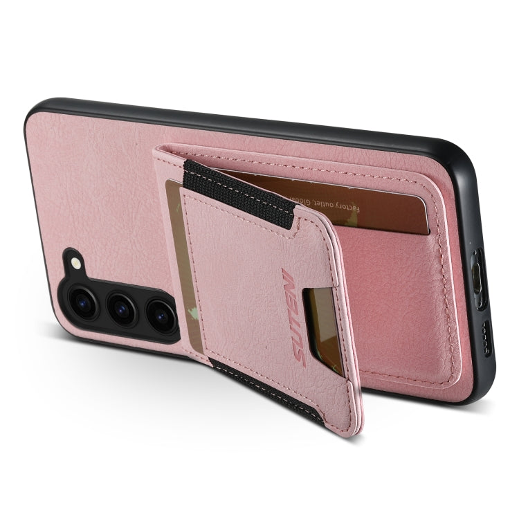 For Samsuny Galaxy S24+ 5G Suteni H03 Litchi Leather Card Bag Stand Back Phone Case(Pink) - Galaxy S24+ 5G Cases by Suteni | Online Shopping South Africa | PMC Jewellery | Buy Now Pay Later Mobicred