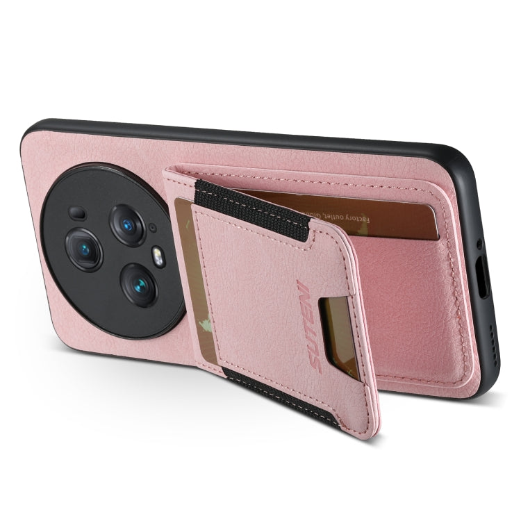 For Honor Magic6 Pro Suteni H03 Litchi Leather Card Bag Stand Back Phone Case(Pink) - Honor Cases by Suteni | Online Shopping South Africa | PMC Jewellery | Buy Now Pay Later Mobicred