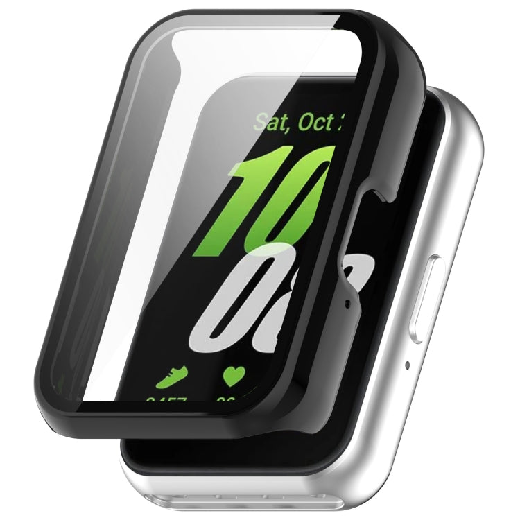 For Samsung Galaxy Fit 3 SM-R390 PC + Tempered Glass Film Integrated Watch Protective Case(Bright Black) - Watch Cases by PMC TechLife | Online Shopping South Africa | PMC TechLife