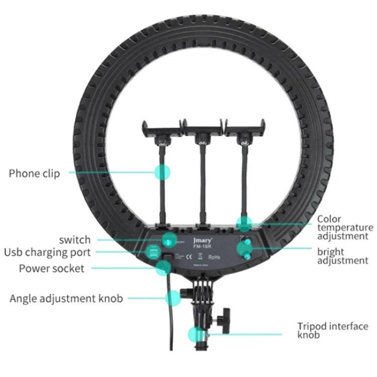 JMARY FM-18R LED Beauty Ring Light 18-inch Photography Live Streaming Fill Light(US Plug) - free shipping - PMC TechLife - Order now!