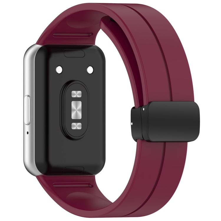 For Samsung Galaxy Fit 3 SM-R390 Magnetic Folding Buckle Silicone Watch Band(Wine Red) - Watch Bands by PMC Jewellery | Online Shopping South Africa | PMC Jewellery