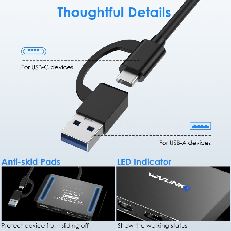 WAVLINK WL-UG69DH2 Dual Monitor USB+Type-C to Dual 4K HD DisplayPort Adapter Splitter(Silver) - free shipping - PMC Jewellery - Order now!
