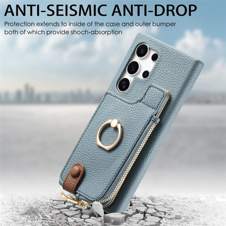 For Samsung Galaxy S24 Ultra 5G Litchi Leather Oil Edge Ring Zipper Wallet Back Phone Case(Blue) - Galaxy S24 Ultra 5G Cases by PMC Jewellery | Online Shopping South Africa | PMC Jewellery | Buy Now Pay Later Mobicred