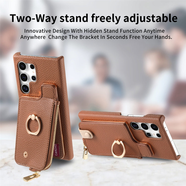 For Samsung Galaxy S24 Ultra 5G Litchi Leather Oil Edge Ring Zipper Wallet Back Phone Case(Brown) - Galaxy S24 Ultra 5G Cases by PMC Jewellery | Online Shopping South Africa | PMC Jewellery | Buy Now Pay Later Mobicred