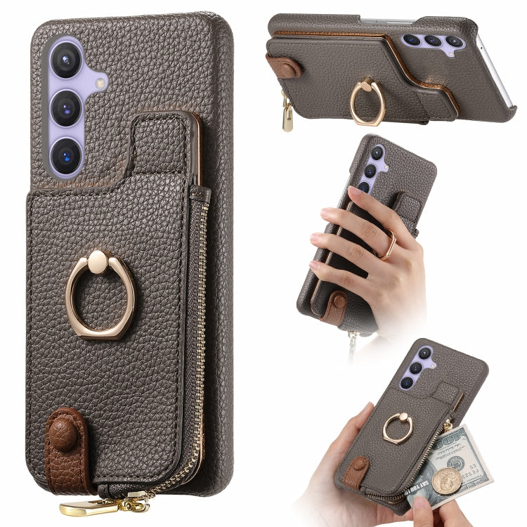 For Samsung Galaxy S24 5G Litchi Leather Oil Edge Ring Zipper Wallet Back Phone Case(Grey) - free shipping - PMC Jewellery - Order now!