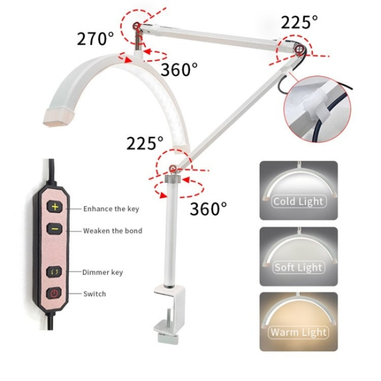 HD-M3X For Eyelash Extensions / Tattoo / Nail Art Lighting Lamp 16 inch Clip-on Half Moon Desk Lamp(US Plug) - Selfie Light by PMC Jewellery | Online Shopping South Africa | PMC Jewellery | Buy Now Pay Later Mobicred