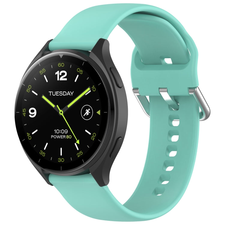 For Xiaomi Watch 2 Solid Color Metal Silver Buckle Silicone Watch Band, Size: L(Cyan) - free shipping - PMC TechLife - Order now!