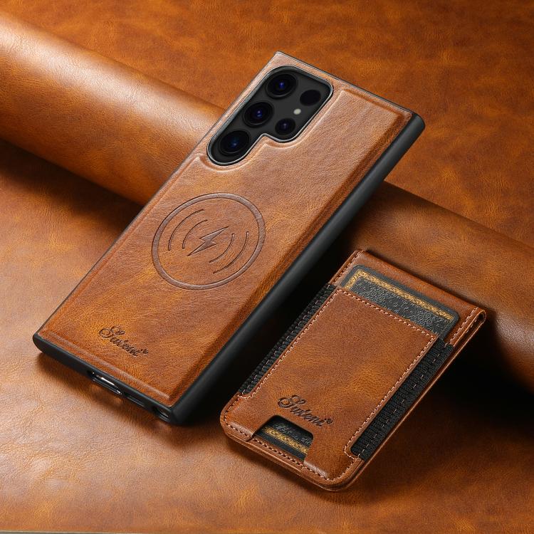 For Samsung Galaxy S25 Ultra 5G Suteni H17 Oil Eax Leather MagSafe Detachable Wallet Phone Case(Brown) - Galaxy S25 Ultra 5G Cases by Suteni | Online Shopping South Africa | PMC TechLife | Buy Now Pay Later Mobicred