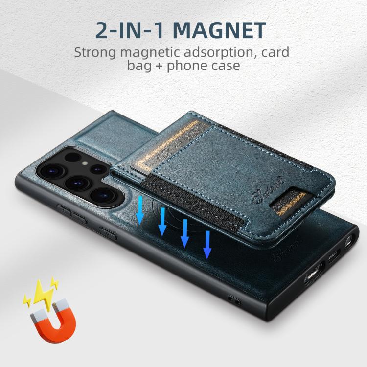 For Samsung Galaxy S25 Ultra 5G Suteni H17 Oil Eax Leather MagSafe Detachable Wallet Phone Case(Blue) - Galaxy S25 Ultra 5G Cases by Suteni | Online Shopping South Africa | PMC TechLife | Buy Now Pay Later Mobicred
