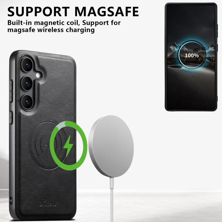 For Samsung Galaxy S25+ 5G Suteni H17 Oil Eax Leather MagSafe Detachable Wallet Phone Case(Black) - Galaxy S25+ 5G Cases by Suteni | Online Shopping South Africa | PMC TechLife | Buy Now Pay Later Mobicred