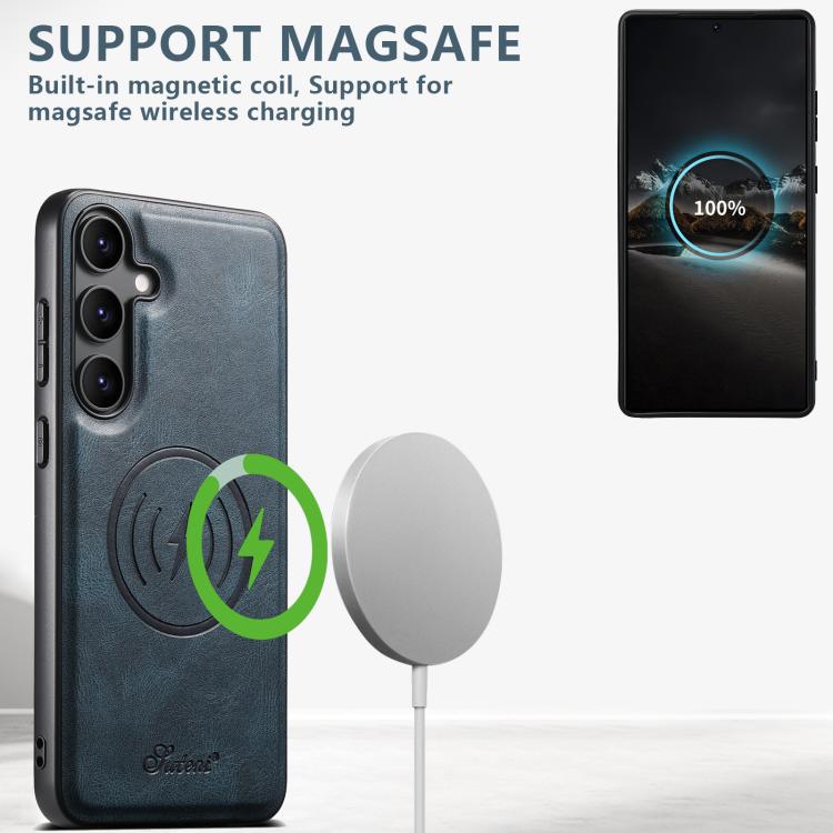 For Samsung Galaxy S25+ 5G Suteni H17 Oil Eax Leather MagSafe Detachable Wallet Phone Case(Blue) - Galaxy S25+ 5G Cases by Suteni | Online Shopping South Africa | PMC TechLife | Buy Now Pay Later Mobicred