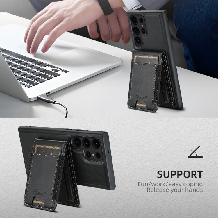 For Samsung Galaxy S25 5G Suteni H17 Oil Eax Leather MagSafe Detachable Wallet Phone Case(Black) - Galaxy S25 5G Cases by Suteni | Online Shopping South Africa | PMC TechLife | Buy Now Pay Later Mobicred