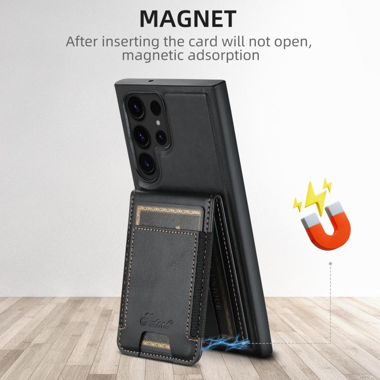 For Samsung Galaxy S25 5G Suteni H17 Oil Eax Leather MagSafe Detachable Wallet Phone Case(Black) - Galaxy S25 5G Cases by Suteni | Online Shopping South Africa | PMC TechLife | Buy Now Pay Later Mobicred