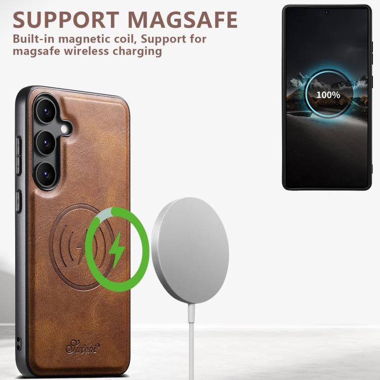 For Samsung Galaxy S25 5G Suteni H17 Oil Eax Leather MagSafe Detachable Wallet Phone Case(Brown) - Galaxy S25 5G Cases by Suteni | Online Shopping South Africa | PMC TechLife | Buy Now Pay Later Mobicred