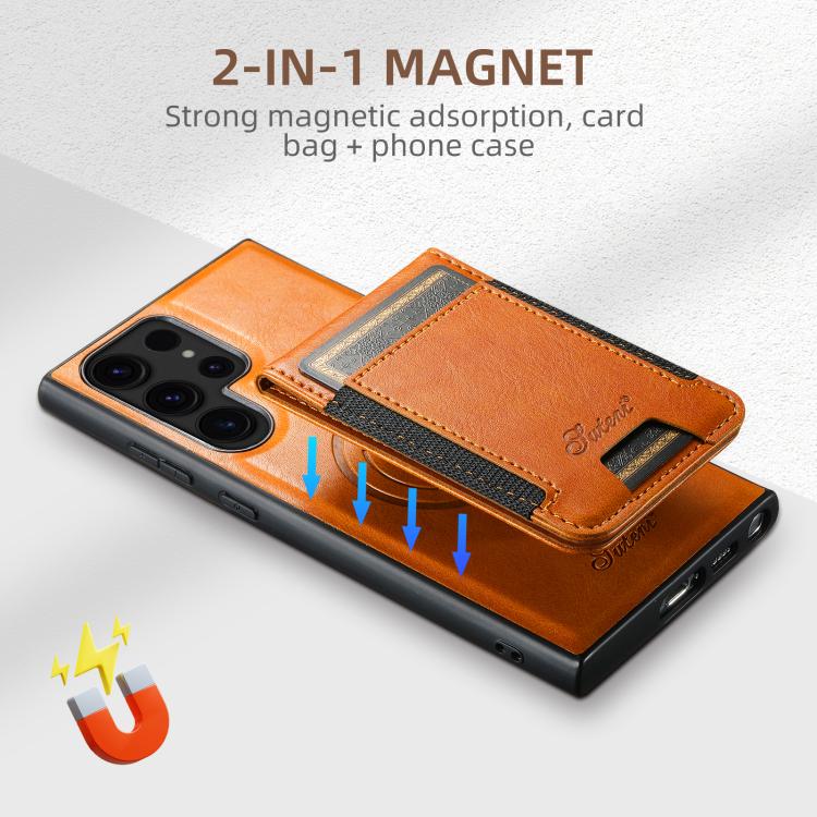 For Samsung Galaxy S25 5G Suteni H17 Oil Eax Leather MagSafe Detachable Wallet Phone Case(Khaki) - Galaxy S25 5G Cases by Suteni | Online Shopping South Africa | PMC TechLife | Buy Now Pay Later Mobicred
