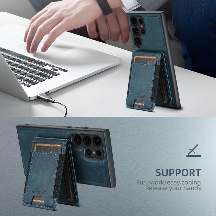 For Samsung Galaxy S25 5G Suteni H17 Oil Eax Leather MagSafe Detachable Wallet Phone Case(Blue) - Galaxy S25 5G Cases by Suteni | Online Shopping South Africa | PMC TechLife | Buy Now Pay Later Mobicred