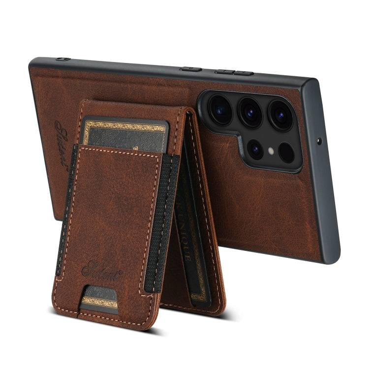 For Samsung Galaxy S24 Ultra 5G Suteni H17 Litchi Texture Leather MagSafe Detachable Wallet Phone Case(Brown) - Galaxy S24 Ultra 5G Cases by Suteni | Online Shopping South Africa | PMC Jewellery | Buy Now Pay Later Mobicred