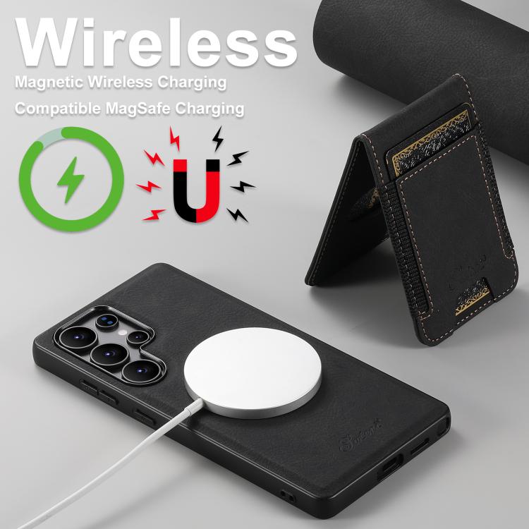For Samsung Galaxy S25+ 5G Suteni H17 Litchi Texture Leather MagSafe Detachable Wallet Phone Case(Black) - Galaxy S25+ 5G Cases by Suteni | Online Shopping South Africa | PMC TechLife | Buy Now Pay Later Mobicred